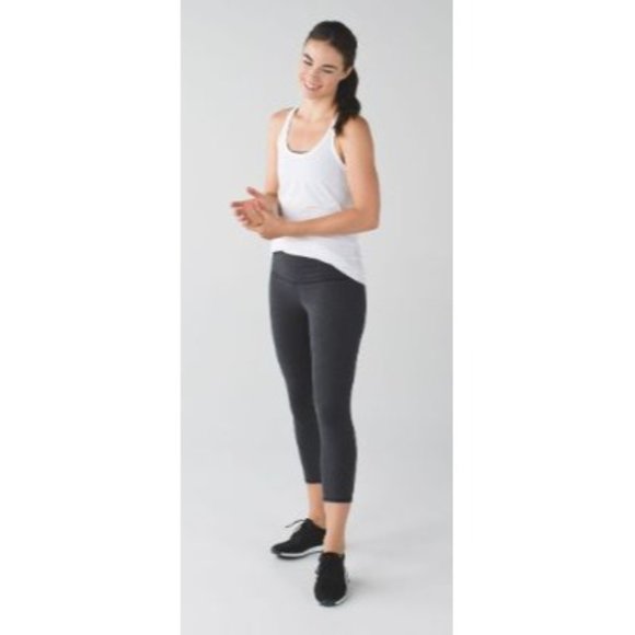 Lululemon Wunder Under Crop Roll Down Leggings Heathered Black Gray Sz 4 Cotton - Picture 5 of 11